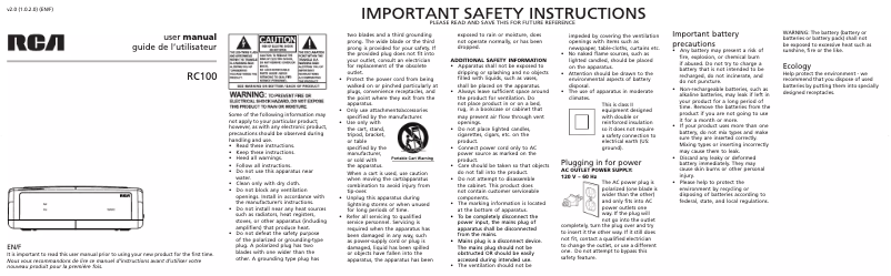 Página 1 del manual Manual de usuario audiovox RC100
