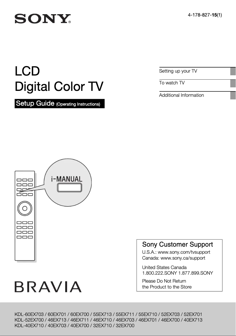 Imagen de la primera página del manual del dispositivo Bravia KDL-52EX700