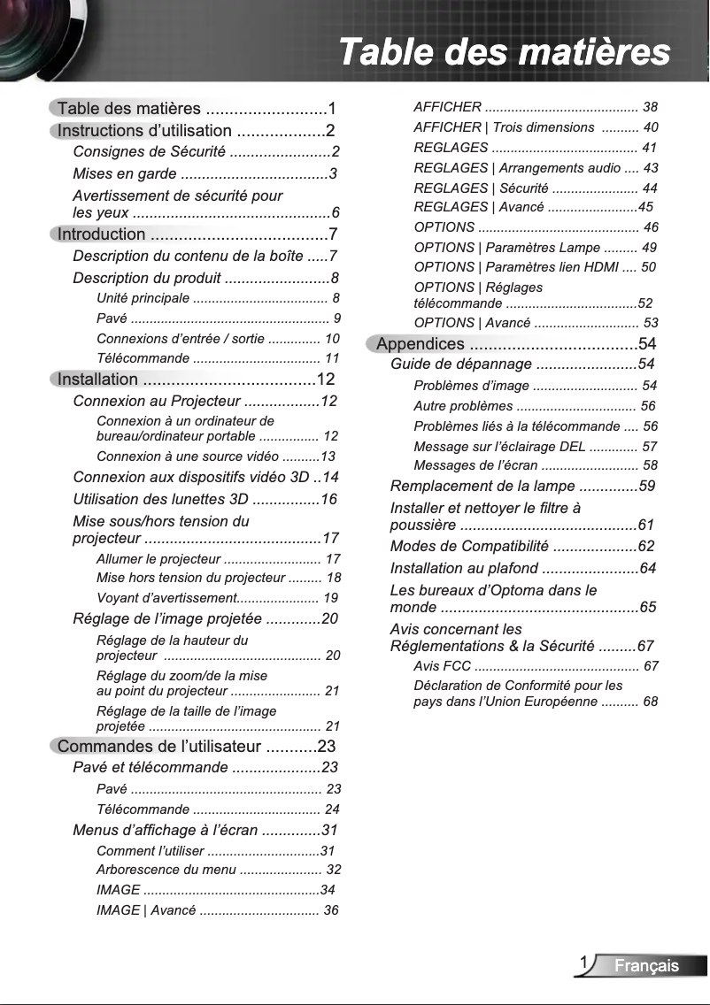 Página 1 del manual Manual de usuario Optoma HD26