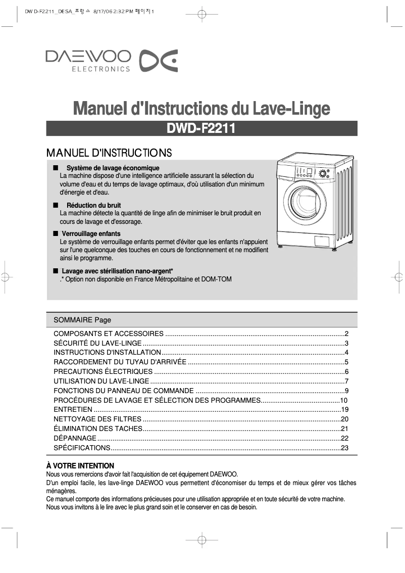 Página 1 del manual Manual de usuario Daewoo DWD-F2211