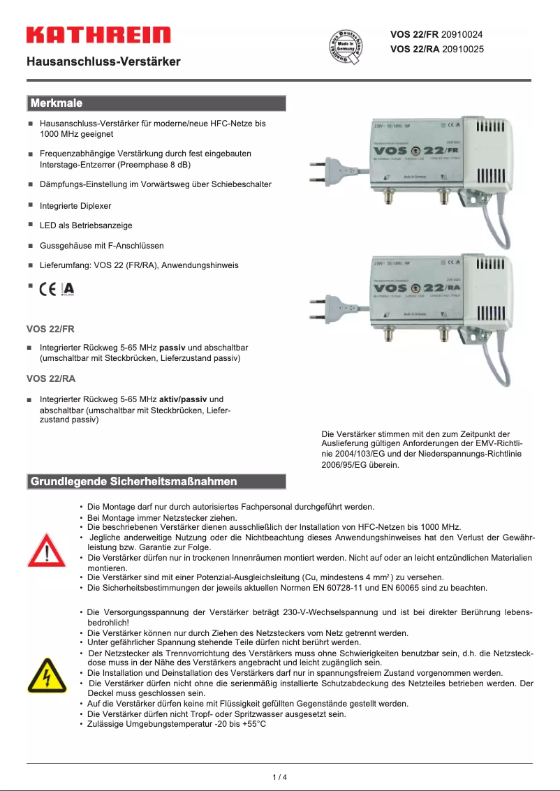 Página 1 del manual Manual de usuario Kathrein VOS 22/RA