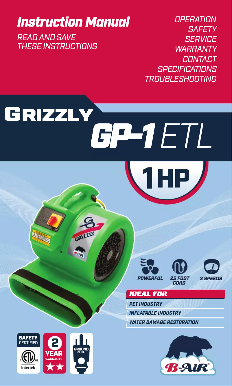 Página 1 del manual Manual de usuario B-Air Grizzly GP-1 ETL