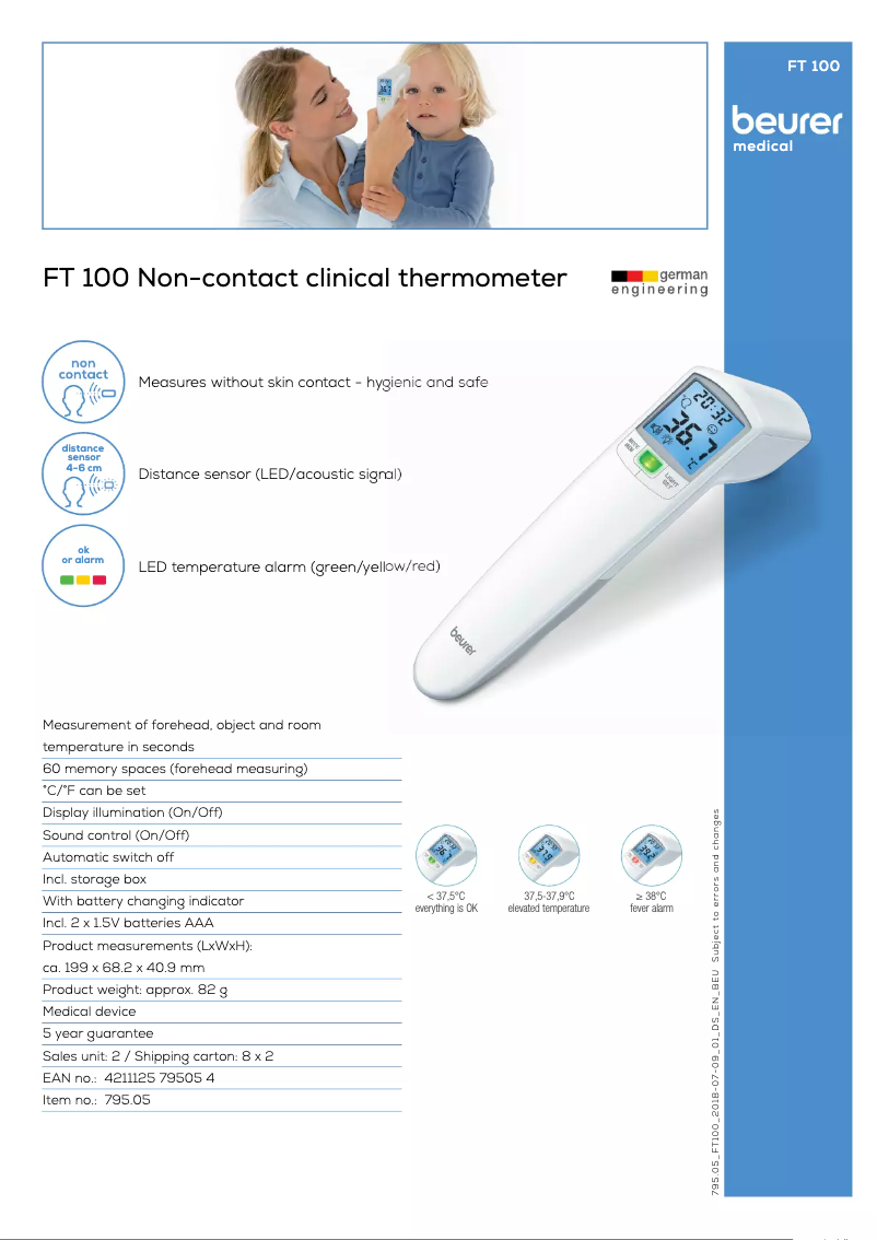Página 1 del manual Ficha técnica Beurer FT 100