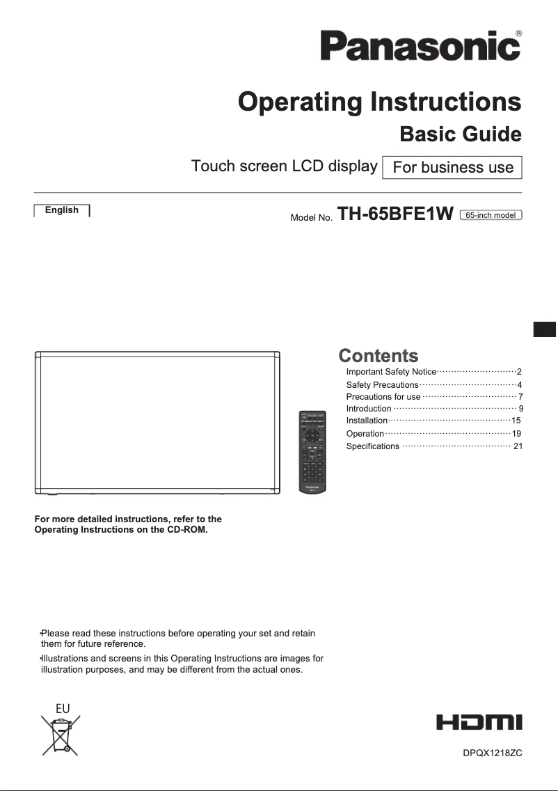 Página 1 del manual Manual de usuario Panasonic TH-65BFE1W
