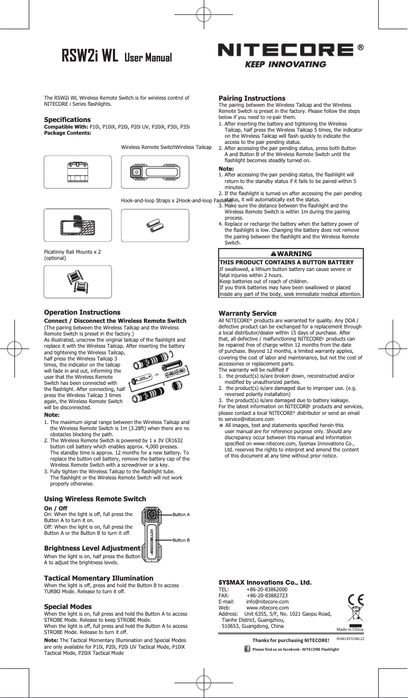 Imagen de la primera página del manual del dispositivo RSW2i WL