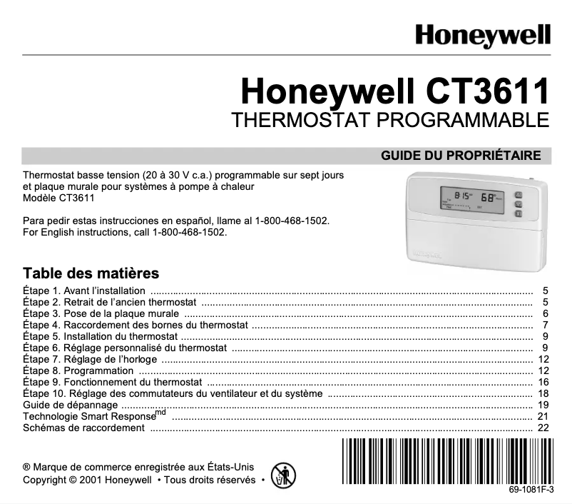 Página 1 del manual Manual de usuario Honeywell CT3611