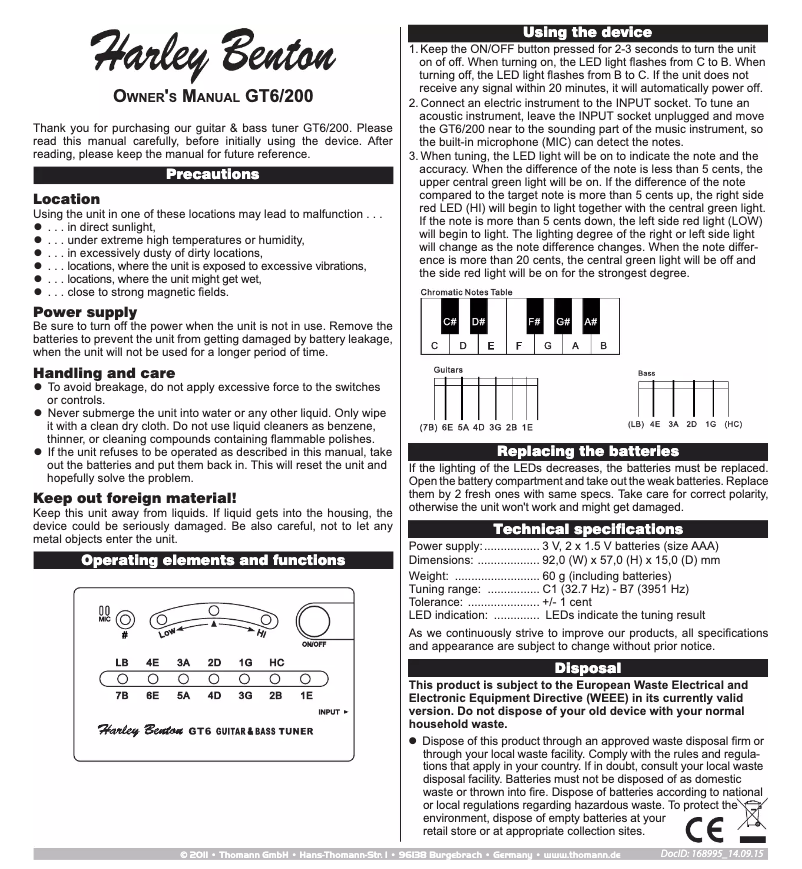 Página nº 1 - Manual de usuario Harley Benton GT6