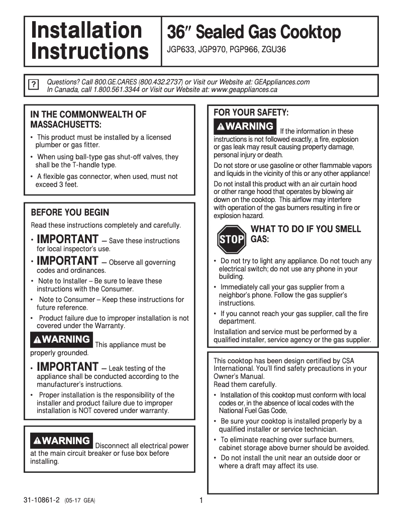 Imagen de la primera página del manual del dispositivo Profile JGP970BEKBB