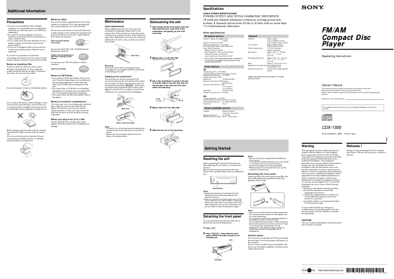 Imagen de la primera página del manual del dispositivo CDX-1300