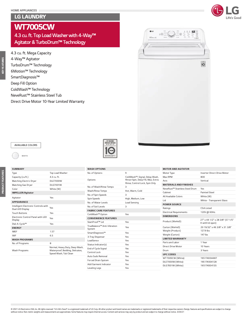 Imagen de la primera página del manual del dispositivo WT7005CW