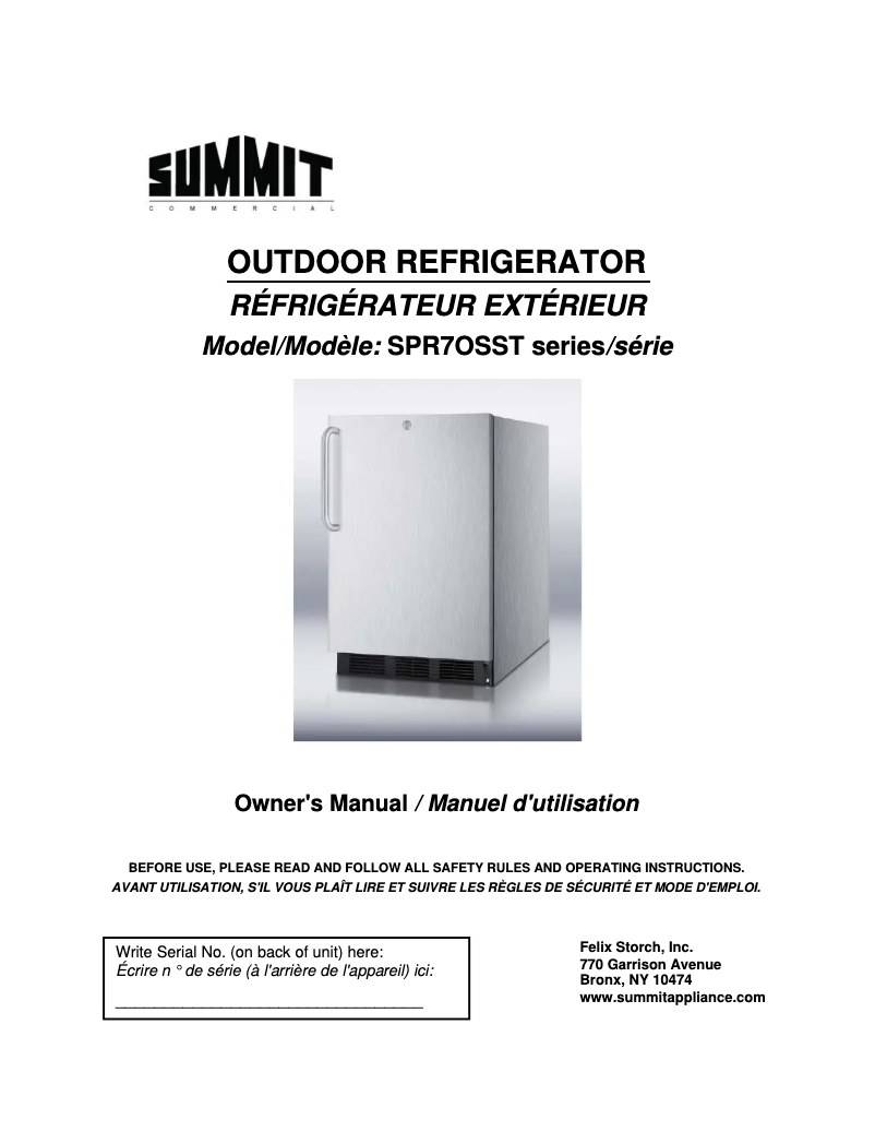 Página 1 del manual Manual de usuario Summit SPR7OSSTADA