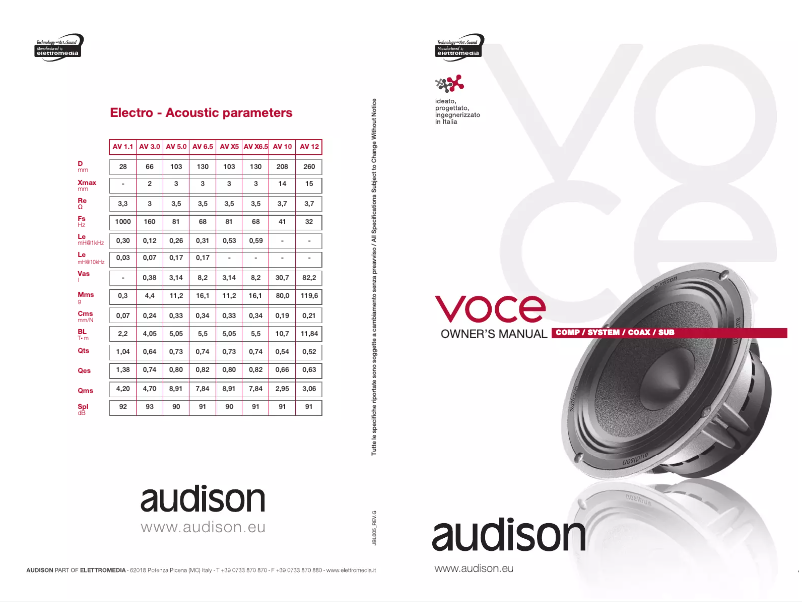 Página 1 del manual Ficha técnica Audison VOCE AV K6