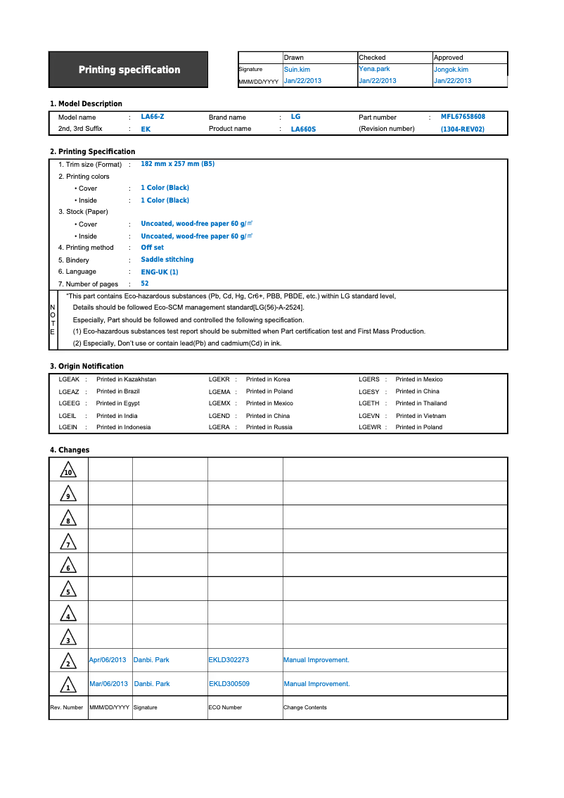Imagen de la primera página del manual del dispositivo 32LN578V