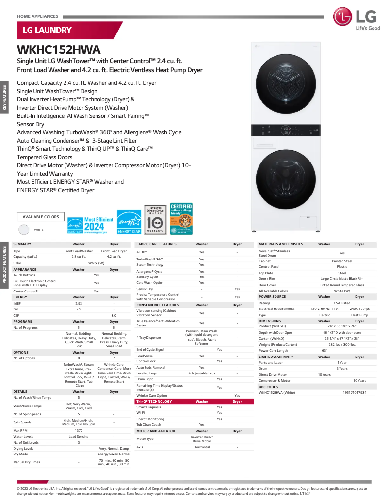 Imagen de la primera página del manual del dispositivo WKHC152HWA