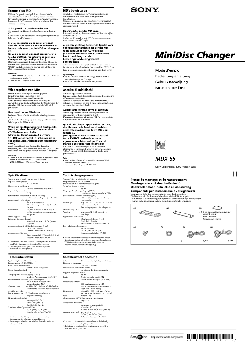 Imagen de la primera página del manual del dispositivo MDX-65