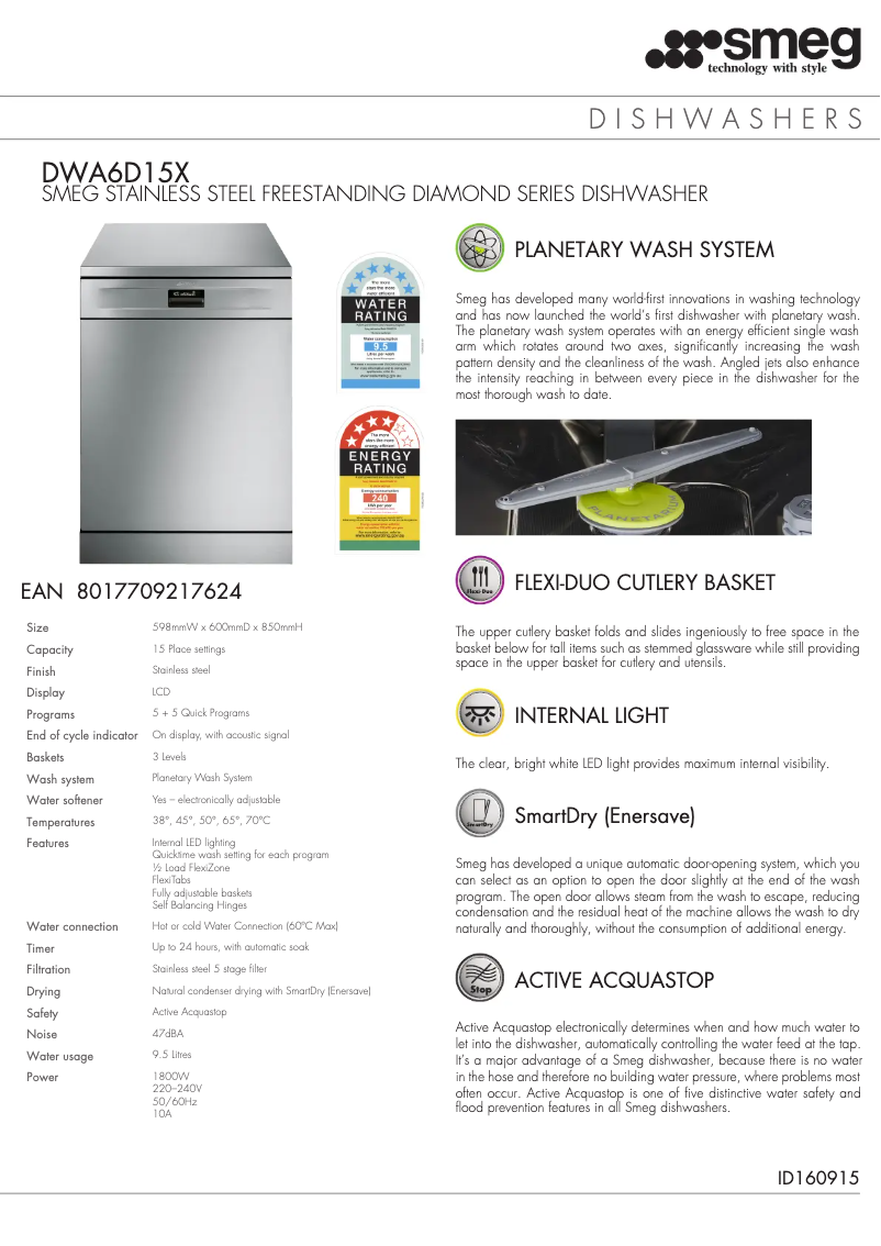 Página 1 del manual Ficha técnica Smeg DWA6D15X