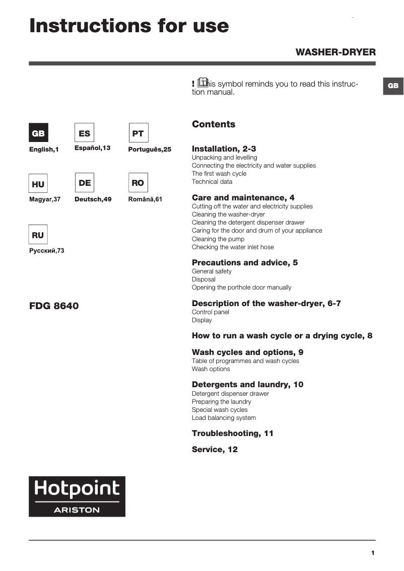 Página 1 del manual Manual de usuario Hotpoint Ariston FDG 8640BS EU