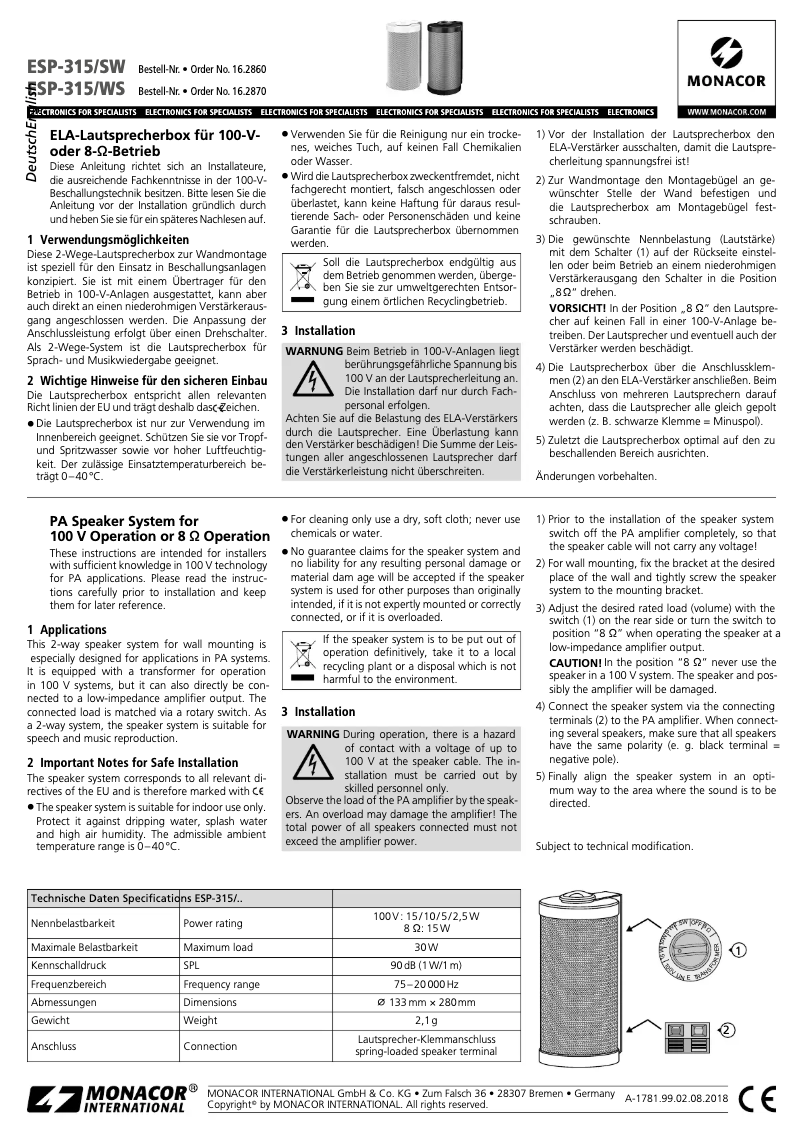 Imagen de la primera página del manual del dispositivo ESP-315/WS