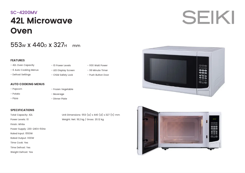 Página 1 del manual Ficha técnica Seiki SC-4200MV