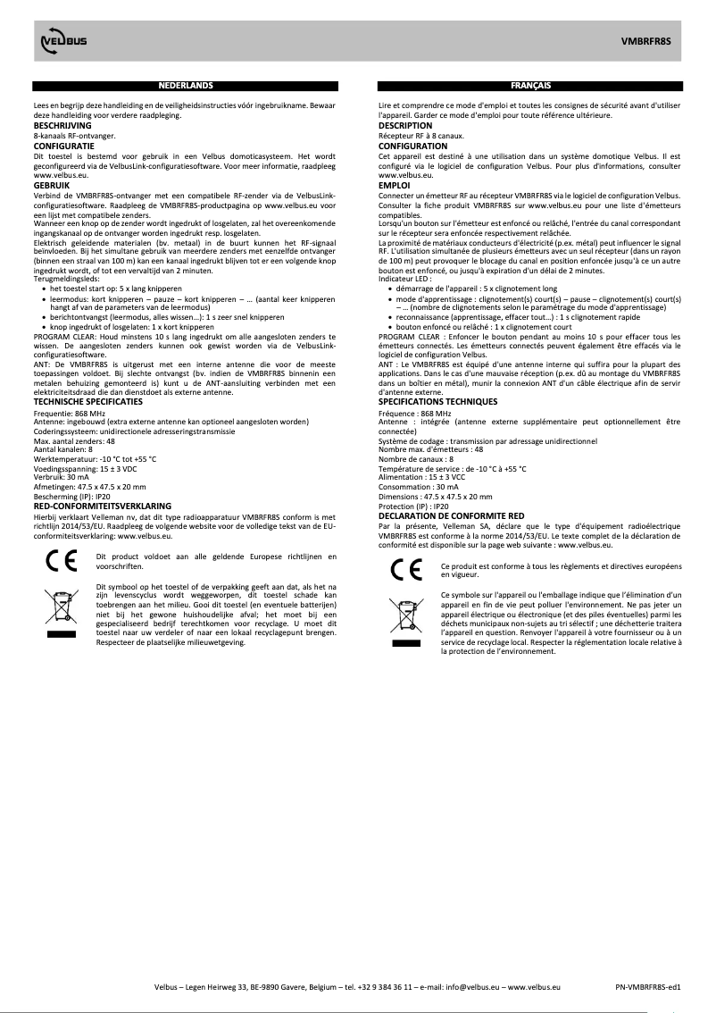 Página 1 del manual Manual de usuario Velbus VMBRFR8S