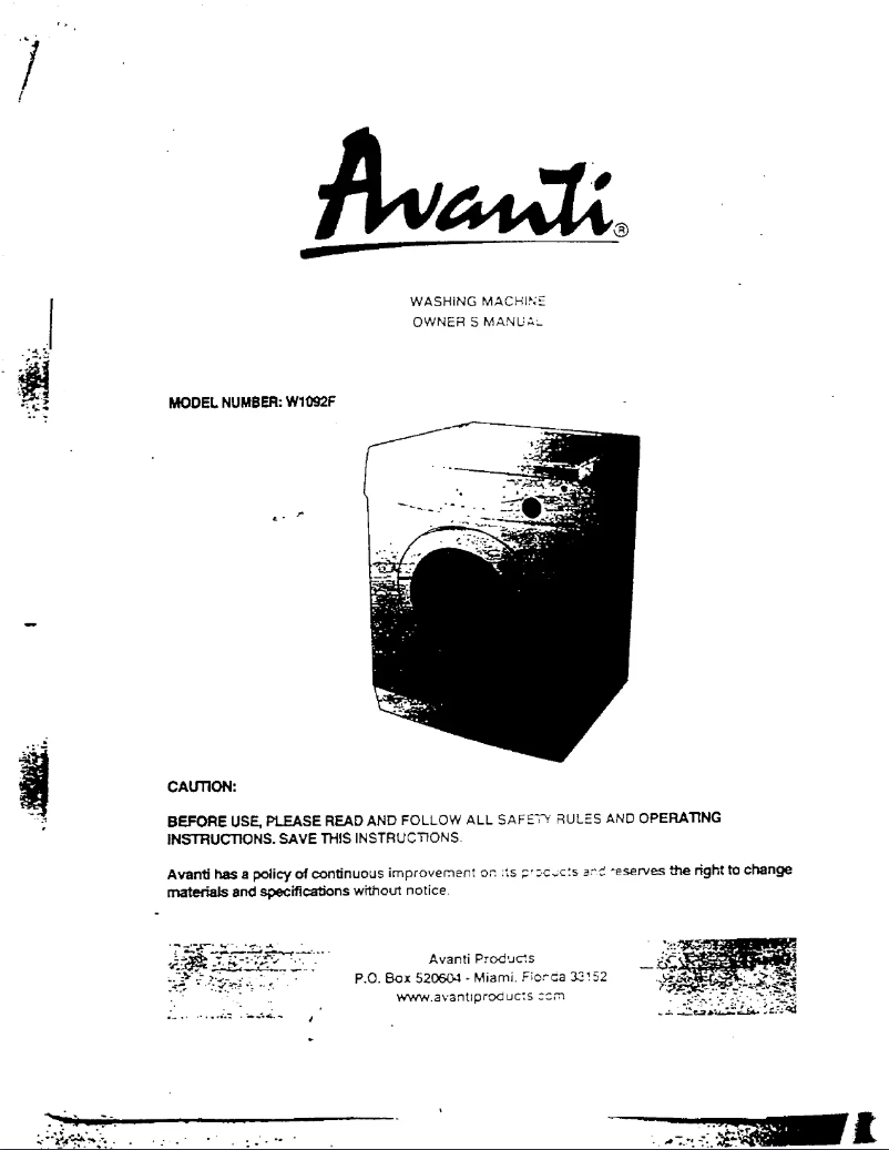 Página nº 1 - Manual de usuario Avanti W1092F