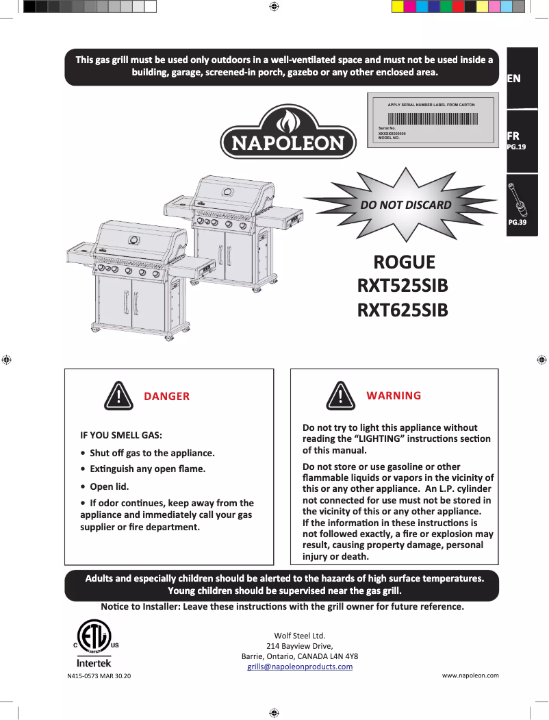 Imagen de la primera página del manual del dispositivo Rogue XT 525