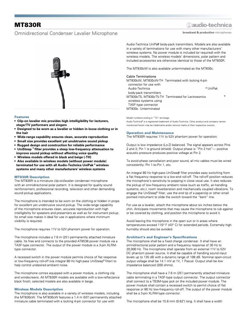 Imagen de la primera página del manual del dispositivo MT830R