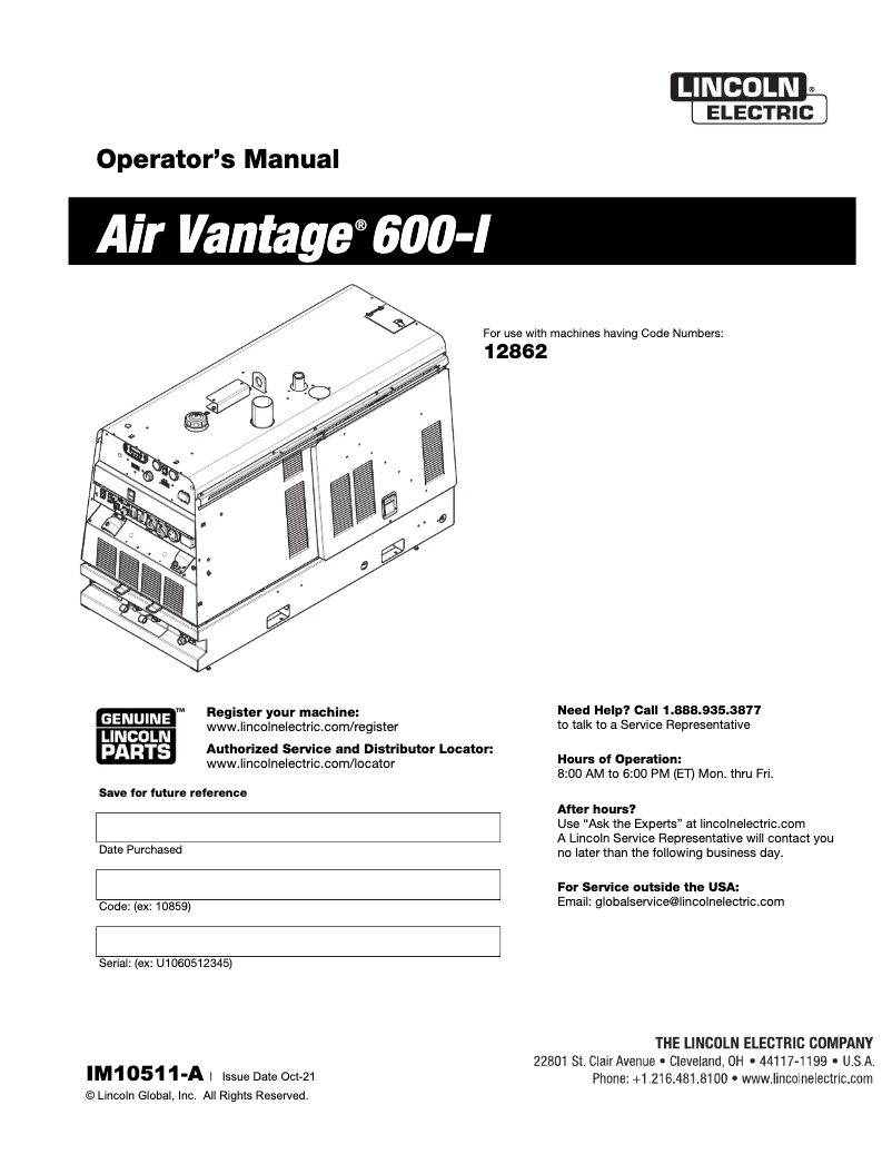 Página nº 1 - Manual de usuario Lincoln Electric Air Vantage 600-I
