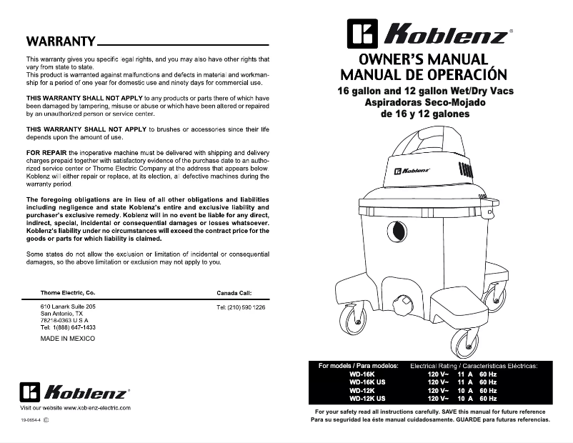 Página 1 del manual Manual de usuario Koblenz WD-12K