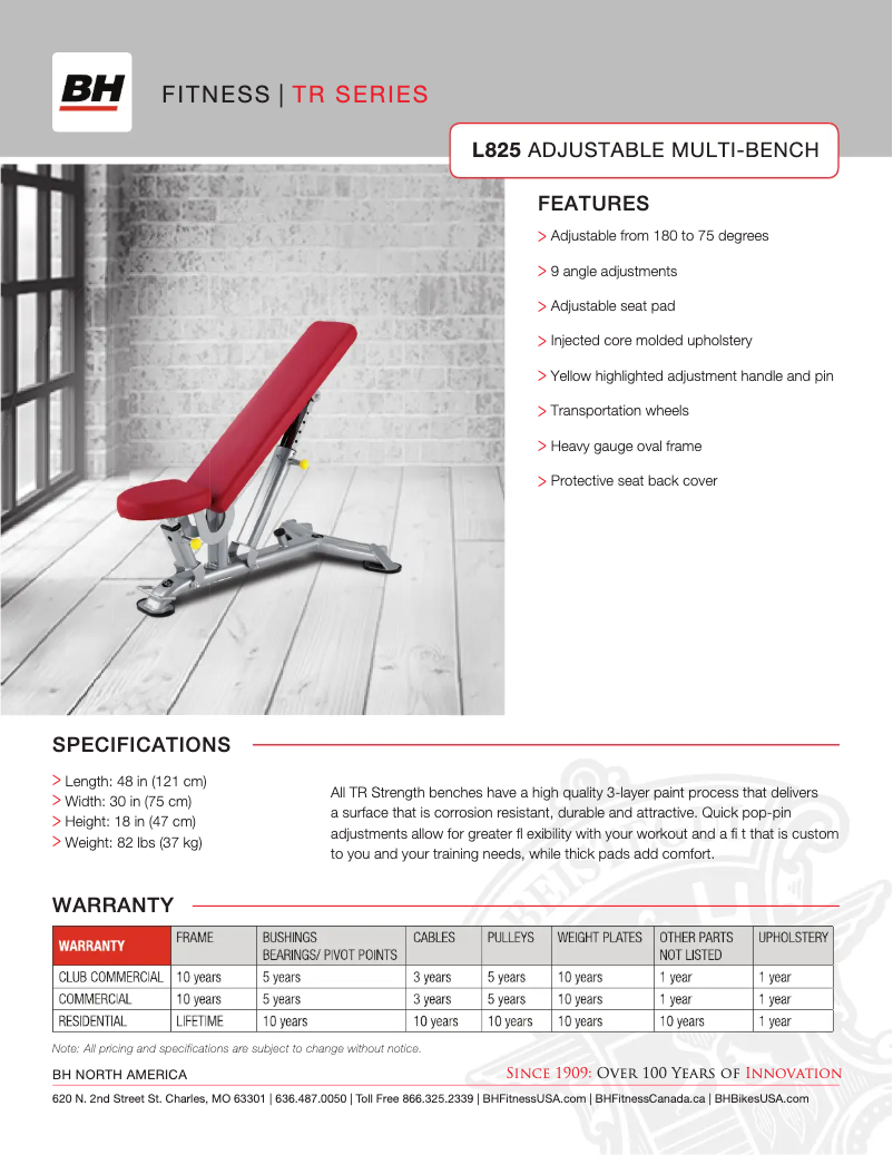 Página 1 del manual Ficha técnica BH Fitness L825