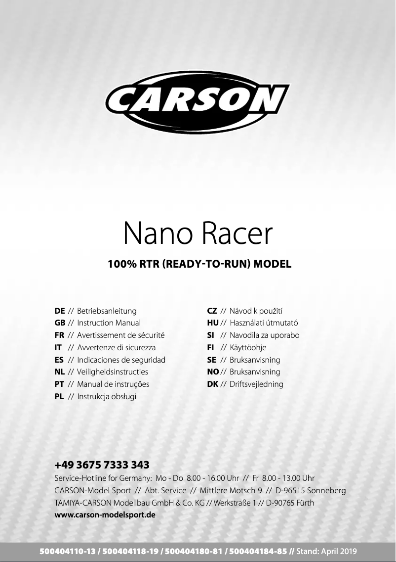 Imagen de la primera página del manual del dispositivo Nano Racer Classic Boss