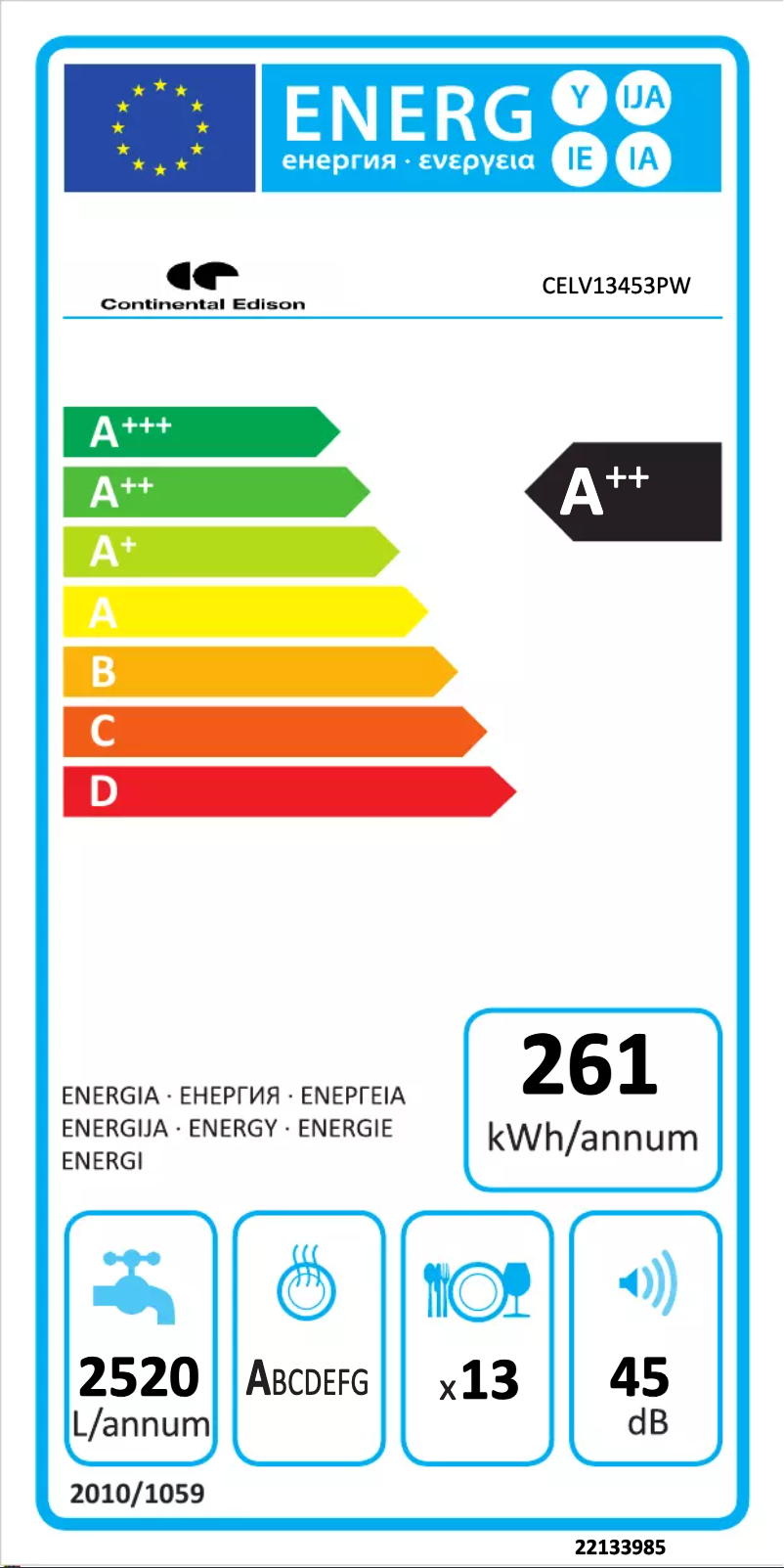 Página 1 del manual Etiqueta energética Continental Edison CELV13453PW