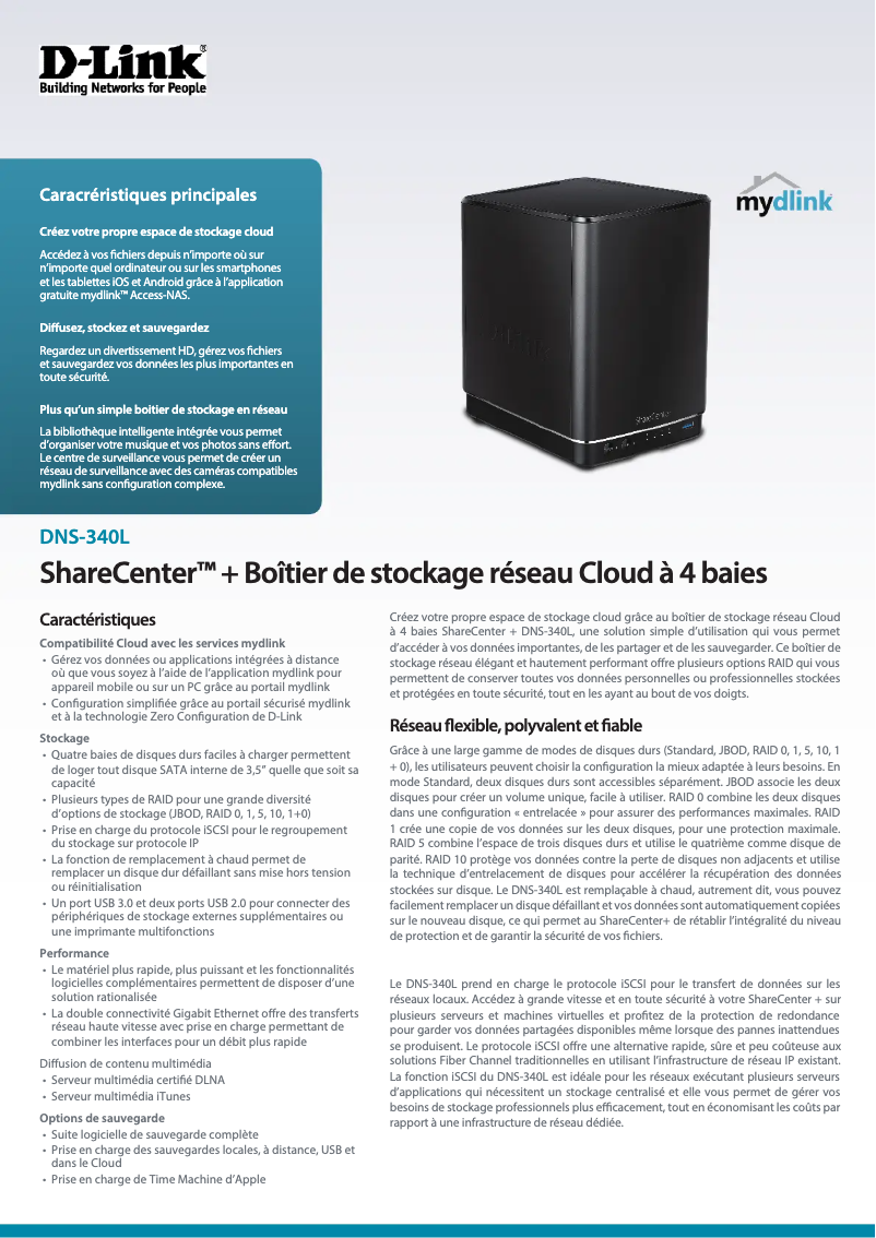 Imagen de la primera página del manual del dispositivo DNS-340L