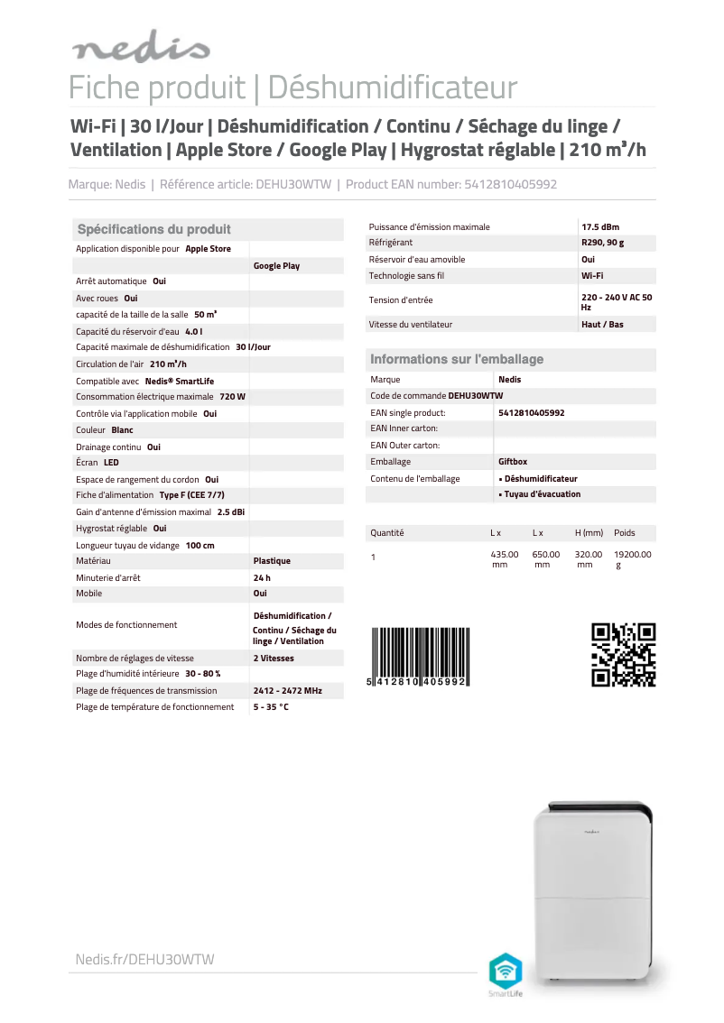 Imagen de la primera página del manual del dispositivo DEHU30WTW