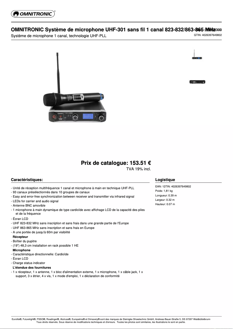 Imagen de la primera página del manual del dispositivo UHF-301