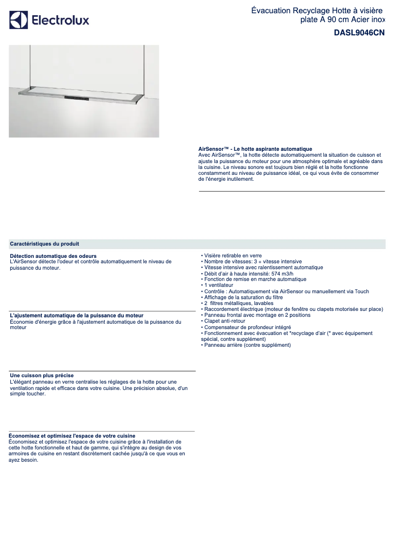 Página 1 del manual Ficha técnica Electrolux DASL9046CN