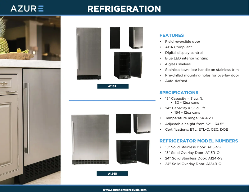 Página 1 del manual Ficha técnica Azure A124R-O