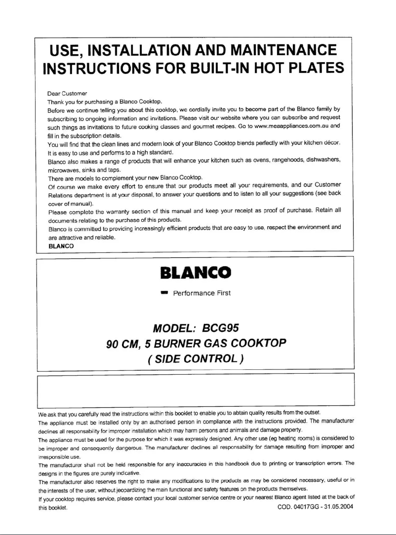 Imagen de la primera página del manual del dispositivo BCG95