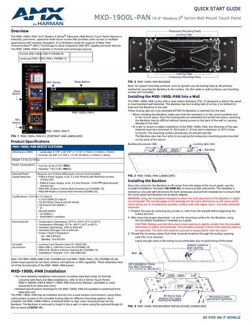 Página 1 del manual Guía de inicio rápido AMX MXD-1900L-PAN