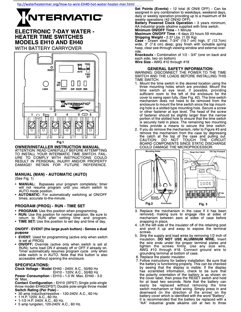 Página 1 del manual Manual de usuario Intermatic EH10