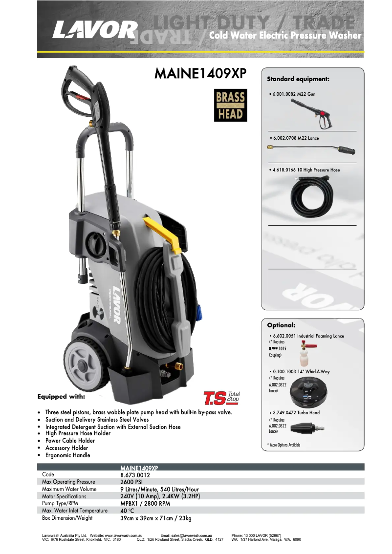Página nº 1 - Ficha técnica Lavorwash MAINE1409XP