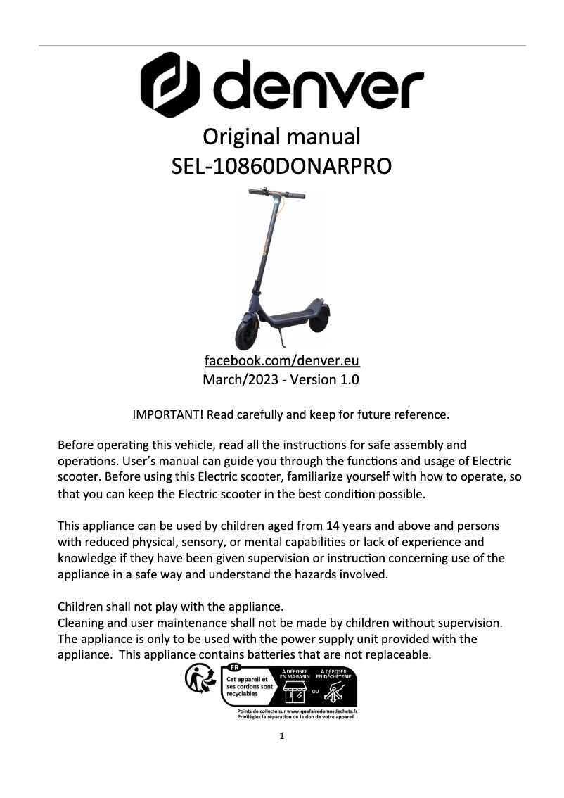 Página nº 1 - Manual de usuario Denver SEL-10860DONARPRO