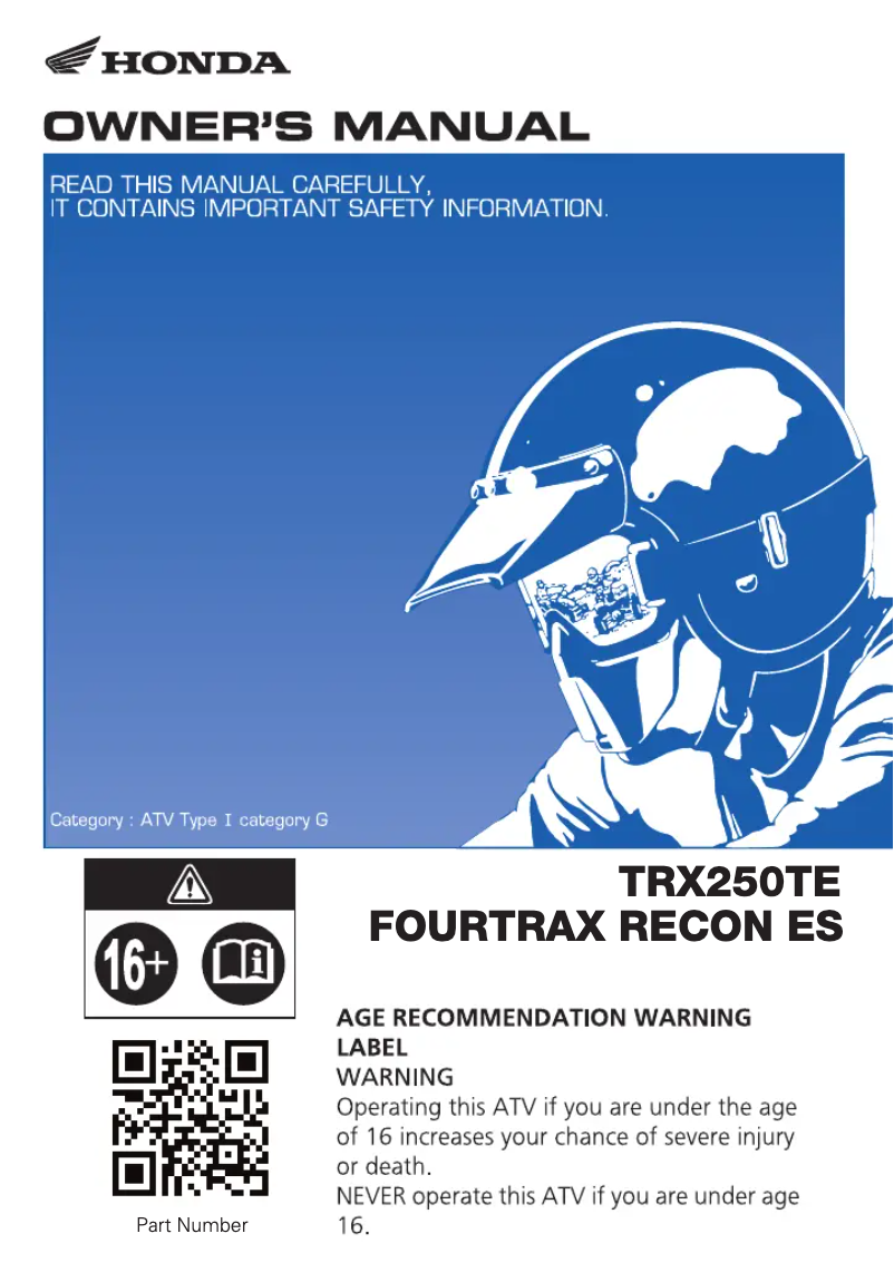 Página nº 1 - Manual de usuario Honda FourTrax Recon TRX250TE (2019)