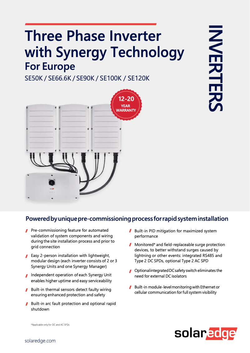 Página 1 del manual Ficha técnica SolarEdge SE100K-RW00IBNQ4