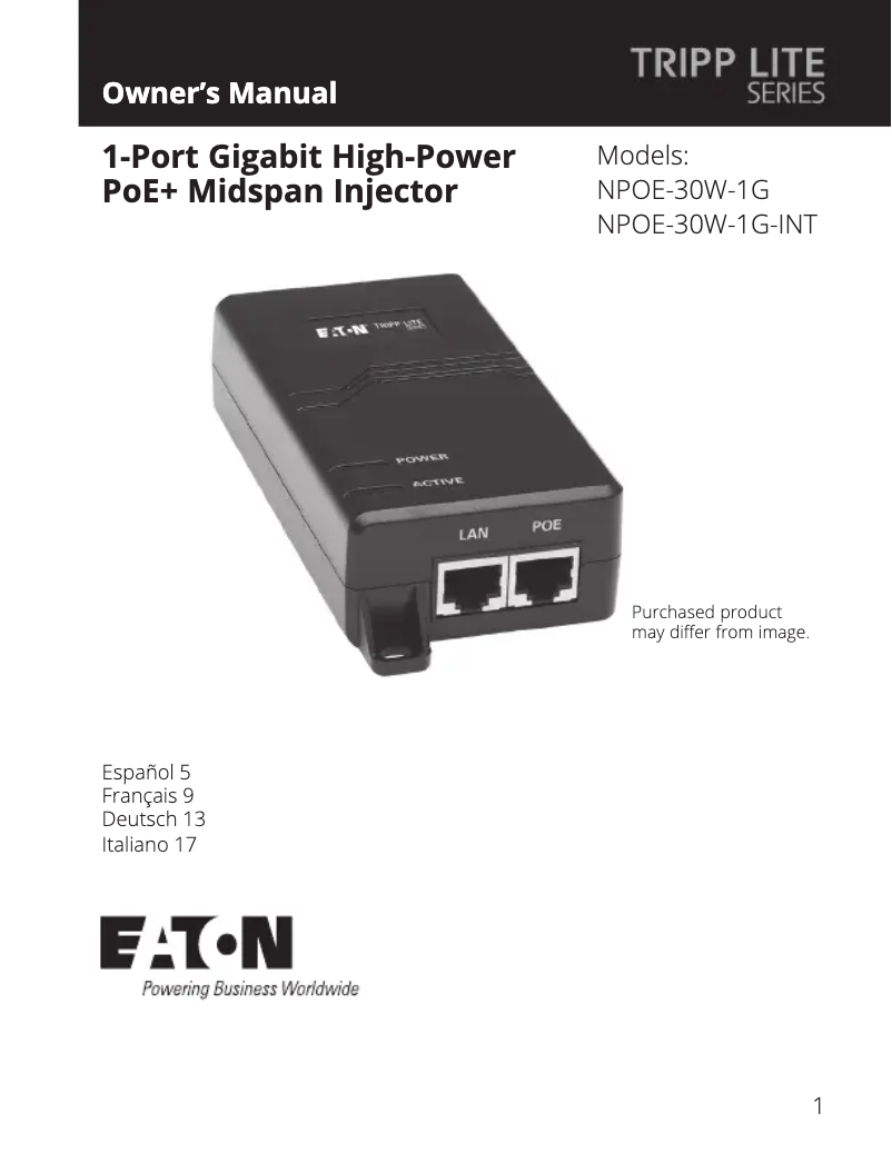 Imagen de la primera página del manual del dispositivo NPOE-30W-1G-INT