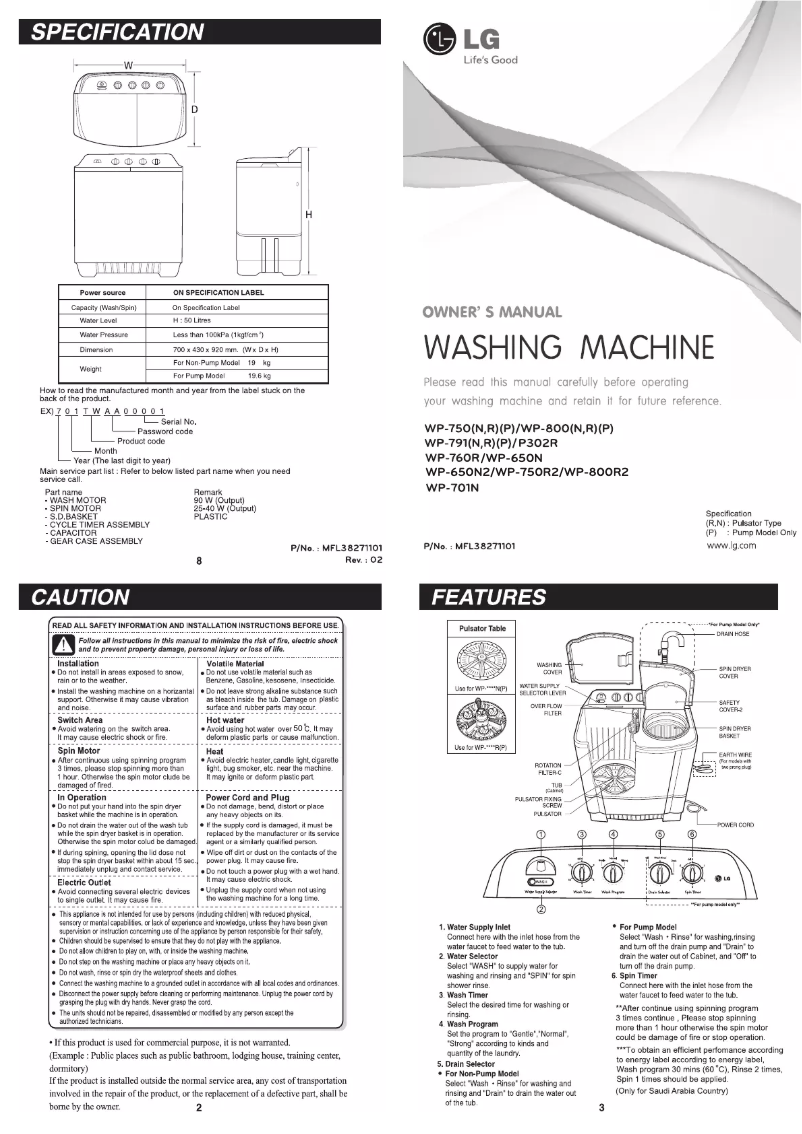 Página nº 1 - Manual de usuario LG WP-701N