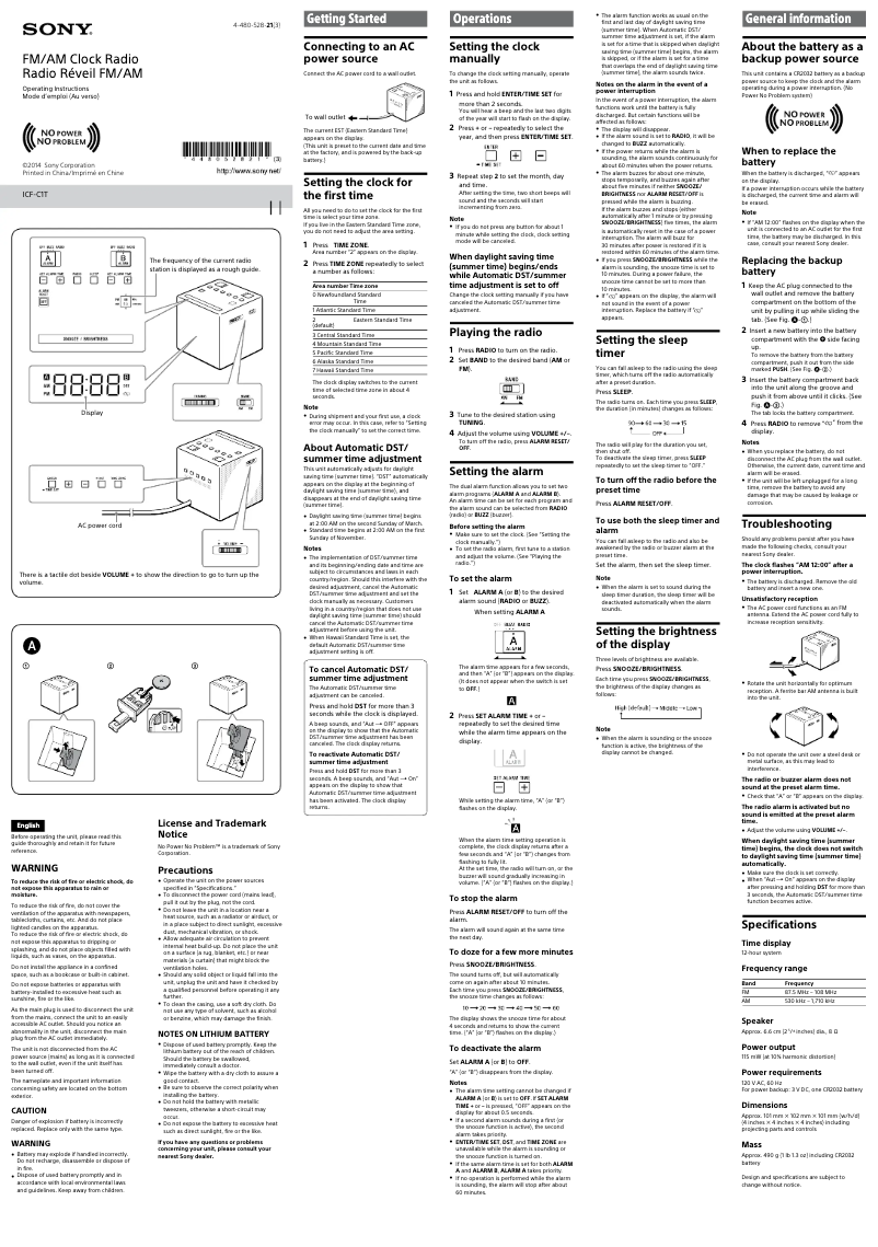 Página 1 del manual Manual de usuario Sony ICF-C1T