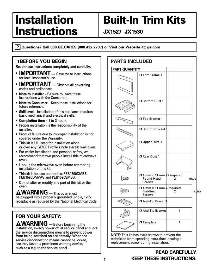 Página 1 del manual Manual de usuario GE JX1530MBW