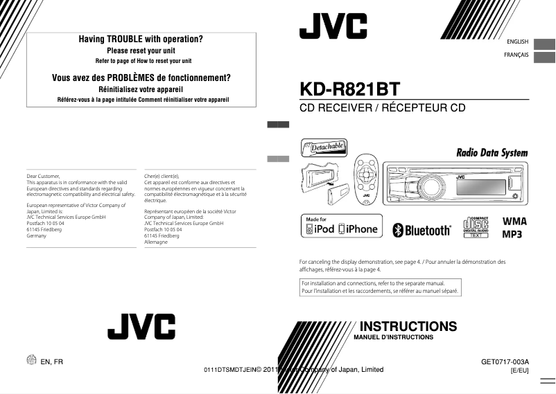 Imagen de la primera página del manual del dispositivo KD-R821BTEY