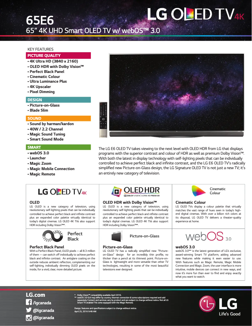 Página nº 1 - Ficha técnica LG OLED65E6P